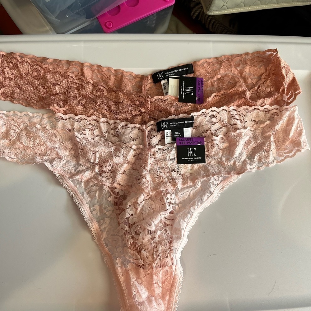 INC Lace Thong Set in Pink and Brown